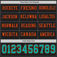 Load image into Gallery viewer, Custom Black Aqua-Orange Long Sleeve Authentic Football Jersey
