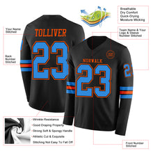 Load image into Gallery viewer, Custom Black Powder Blue-Orange Long Sleeve Authentic Football Jersey
