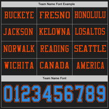Load image into Gallery viewer, Custom Black Powder Blue-Orange Long Sleeve Authentic Football Jersey
