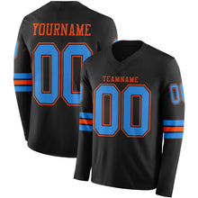 Load image into Gallery viewer, Custom Black Powder Blue-Orange Long Sleeve Authentic Football Jersey
