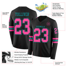 Load image into Gallery viewer, Custom Black Pink-Teal Long Sleeve Authentic Football Jersey
