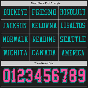 Custom Black Pink-Aqua Long Sleeve Authentic Football Jersey