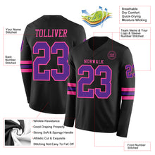 Load image into Gallery viewer, Custom Black Purple-Pink Long Sleeve Authentic Football Jersey
