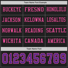 Load image into Gallery viewer, Custom Black Purple-Pink Long Sleeve Authentic Football Jersey
