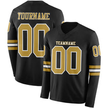 Load image into Gallery viewer, Custom Black Old Gold-White Long Sleeve Authentic Football Jersey
