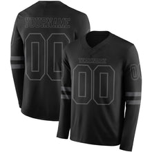 Load image into Gallery viewer, Custom Black Steel Gray Long Sleeve Authentic Football Jersey
