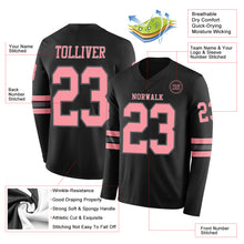 Load image into Gallery viewer, Custom Black Medium Pink-Steel Gray Long Sleeve Authentic Football Jersey
