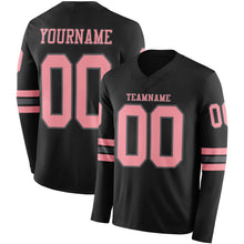 Load image into Gallery viewer, Custom Black Medium Pink-Steel Gray Long Sleeve Authentic Football Jersey
