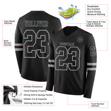 Load image into Gallery viewer, Custom Black Gray Long Sleeve Authentic Football Jersey

