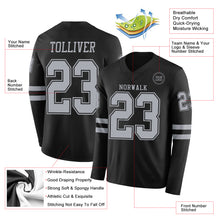 Load image into Gallery viewer, Custom Black Gray Long Sleeve Authentic Football Jersey
