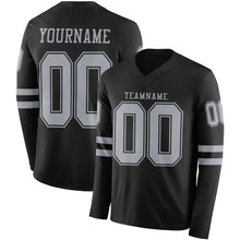 Load image into Gallery viewer, Custom Black Gray Long Sleeve Authentic Football Jersey

