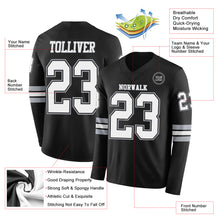 Load image into Gallery viewer, Custom Black White-Gray Long Sleeve Authentic Football Jersey
