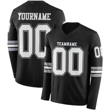 Load image into Gallery viewer, Custom Black White-Gray Long Sleeve Authentic Football Jersey
