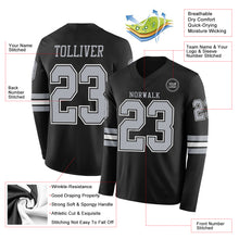 Load image into Gallery viewer, Custom Black Gray Long Sleeve Authentic Football Jersey
