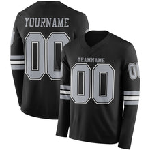 Load image into Gallery viewer, Custom Black Gray Long Sleeve Authentic Football Jersey
