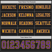 Load image into Gallery viewer, Custom Black Purple-Gold Long Sleeve Authentic Football Jersey
