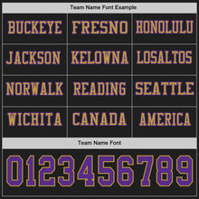 Load image into Gallery viewer, Custom Black Purple-Old Gold Long Sleeve Authentic Football Jersey
