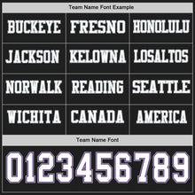 Load image into Gallery viewer, Custom Black White Purple-Gray Long Sleeve Authentic Football Jersey
