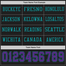 Load image into Gallery viewer, Custom Black Purple-Teal Long Sleeve Authentic Football Jersey
