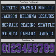 Load image into Gallery viewer, Custom Black Purple-Light Blue Long Sleeve Authentic Football Jersey
