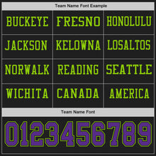Load image into Gallery viewer, Custom Black Purple-Neon Green Long Sleeve Authentic Football Jersey
