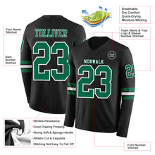 Load image into Gallery viewer, Custom Black Kelly Green-White Long Sleeve Authentic Football Jersey
