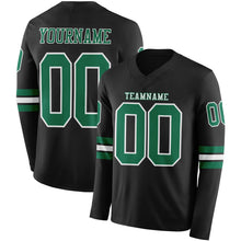 Load image into Gallery viewer, Custom Black Kelly Green-White Long Sleeve Authentic Football Jersey
