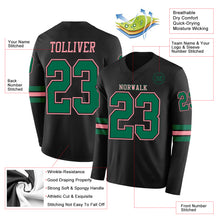 Load image into Gallery viewer, Custom Black Kelly Green-Medium Pink Long Sleeve Authentic Football Jersey
