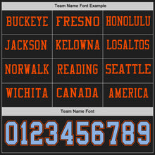 Load image into Gallery viewer, Custom Black Light Blue-Orange Long Sleeve Authentic Football Jersey
