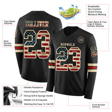 Load image into Gallery viewer, Custom Black Vintage USA Flag Cream-Red Long Sleeve Authentic Football Jersey
