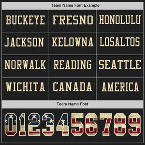 Custom Black Vintage USA Flag Cream-Red Long Sleeve Authentic Football Jersey