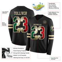 Загрузить изображение в средство просмотра галереи, Custom Black Vintage Mexican Flag-Cream Long Sleeve Authentic Football Jersey
