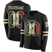 Загрузить изображение в средство просмотра галереи, Custom Black Vintage Mexican Flag-Cream Long Sleeve Authentic Football Jersey
