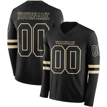 Load image into Gallery viewer, Custom Black Cream Long Sleeve Authentic Football Jersey
