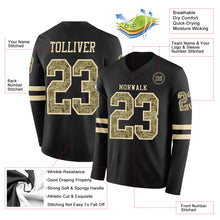 Load image into Gallery viewer, Custom Black Camo-Cream Long Sleeve Authentic Football Jersey
