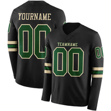 Load image into Gallery viewer, Custom Black Green-Cream Long Sleeve Authentic Football Jersey

