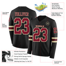 Load image into Gallery viewer, Custom Black Crimson-Cream Long Sleeve Authentic Football Jersey
