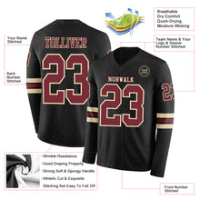 Load image into Gallery viewer, Custom Black Burgundy-Cream Long Sleeve Authentic Football Jersey
