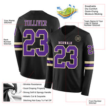 Load image into Gallery viewer, Custom Black Purple-Cream Long Sleeve Authentic Football Jersey
