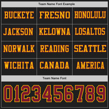 Load image into Gallery viewer, Custom Black Crimson-Gold Long Sleeve Authentic Football Jersey
