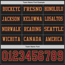 Load image into Gallery viewer, Custom Black Crimson-Old Gold Long Sleeve Authentic Football Jersey
