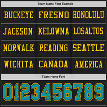 Load image into Gallery viewer, Custom Black Teal-Yellow Long Sleeve Authentic Football Jersey
