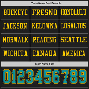 Custom Black Teal-Yellow Long Sleeve Authentic Football Jersey