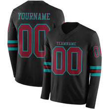 Load image into Gallery viewer, Custom Black Crimson-Teal Long Sleeve Authentic Football Jersey
