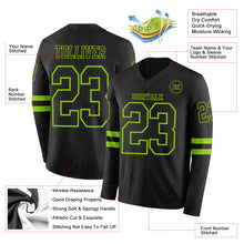 Load image into Gallery viewer, Custom Black Neon Green Long Sleeve Authentic Football Jersey
