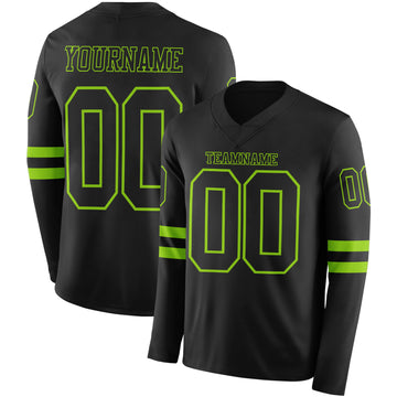 Custom Black Neon Green Long Sleeve Authentic Football Jersey