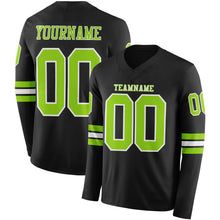 Load image into Gallery viewer, Custom Black Neon Green-White Long Sleeve Authentic Football Jersey
