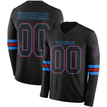 Load image into Gallery viewer, Custom Black Powder Blue-Red Long Sleeve Authentic Football Jersey
