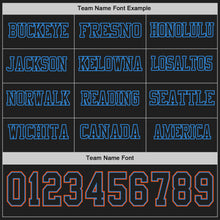 Load image into Gallery viewer, Custom Black Powder Blue-Orange Long Sleeve Authentic Football Jersey

