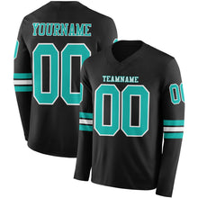 Load image into Gallery viewer, Custom Black Aqua-White Long Sleeve Authentic Football Jersey
